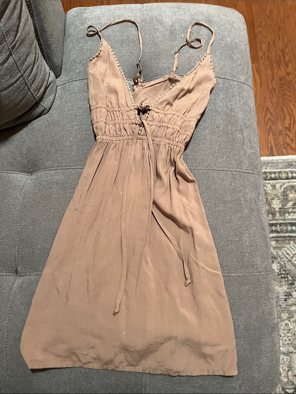 wild fable Mauve-Tan Spaghetti Strap Smocked Midi Dress